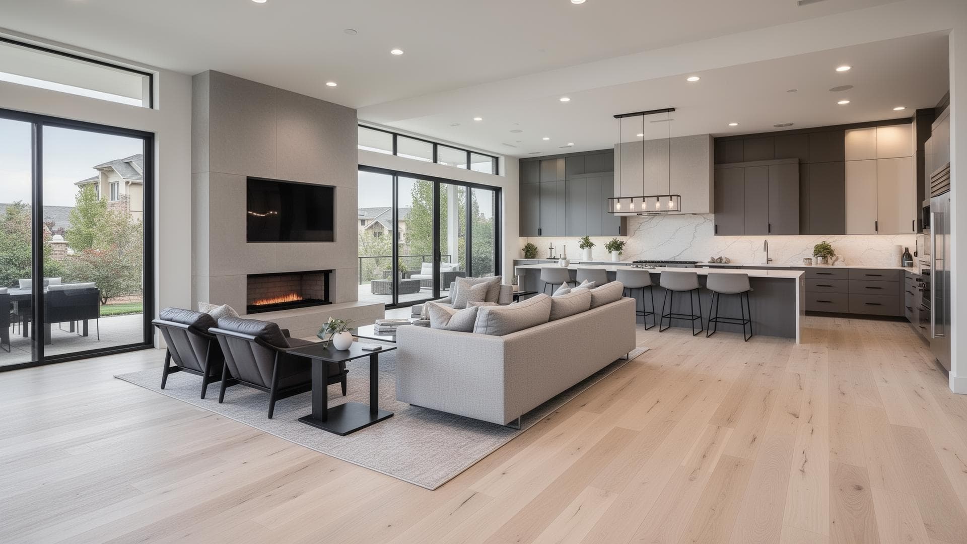 Continuous hardwood flooring in a modern home